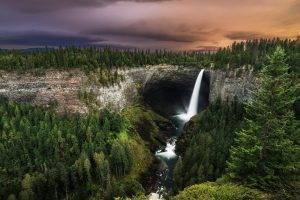 nature, Landscape, Waterfall, Forest, Sunrise, Trees, Clouds, British Columbia, Canada, Long Exposure, Daylight