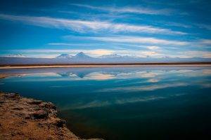 nature, Landscape, Lake, Mountain, Water, Reflection, Sunset, Atacama Desert, Chile, Clouds