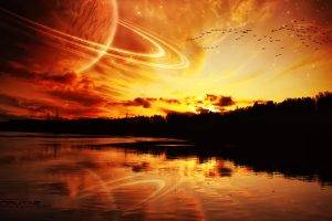 planet, Sunset, Planetary Rings