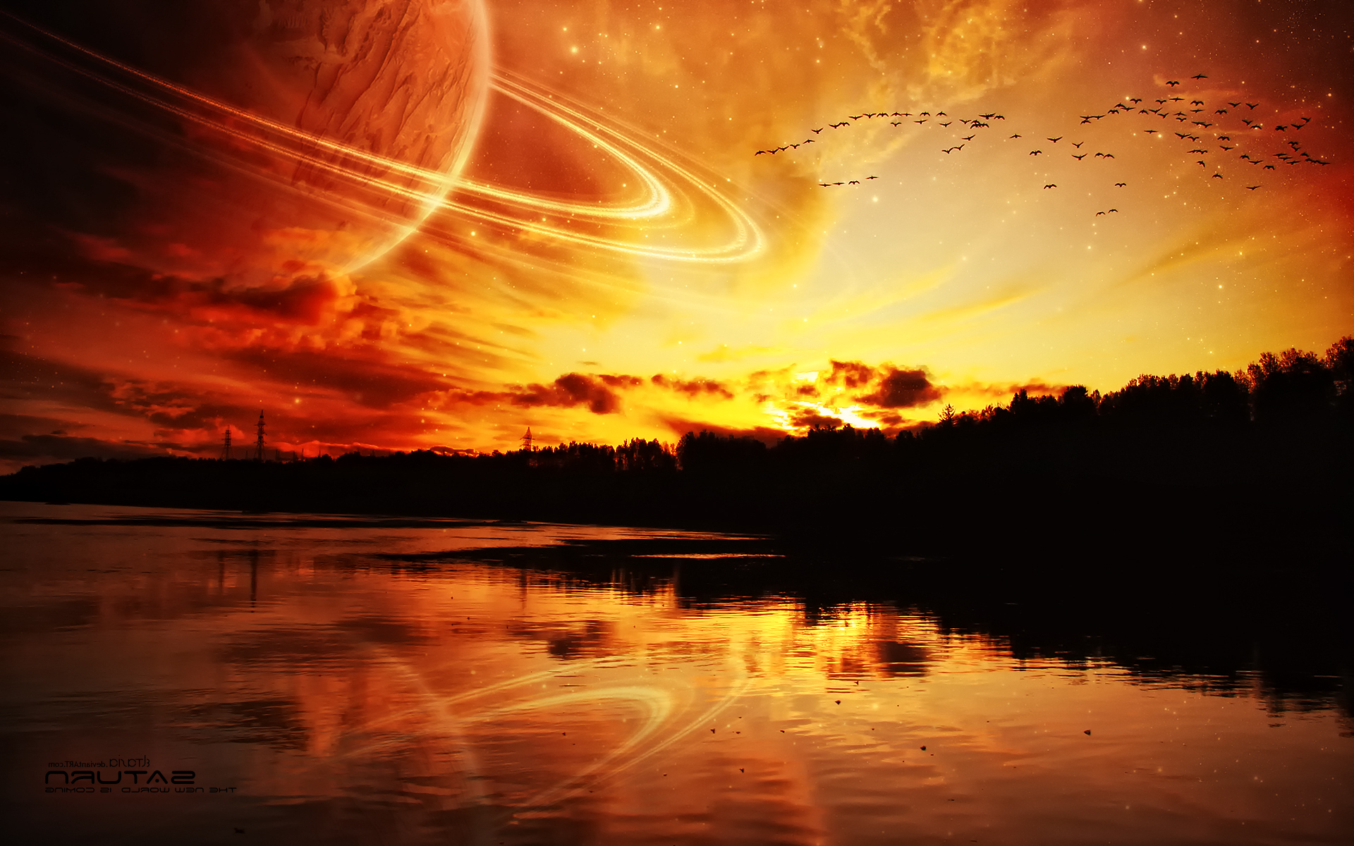 planet, Sunset, Planetary Rings Wallpaper