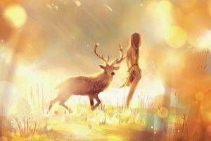 deer, Grass, Animals