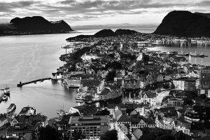 Norway, Landscape, Monochrome, Mountain, Cityscape, Ålesund