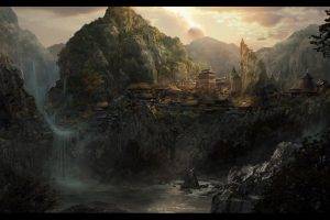 fantasy Art, Waterfall, Mountain, Japan