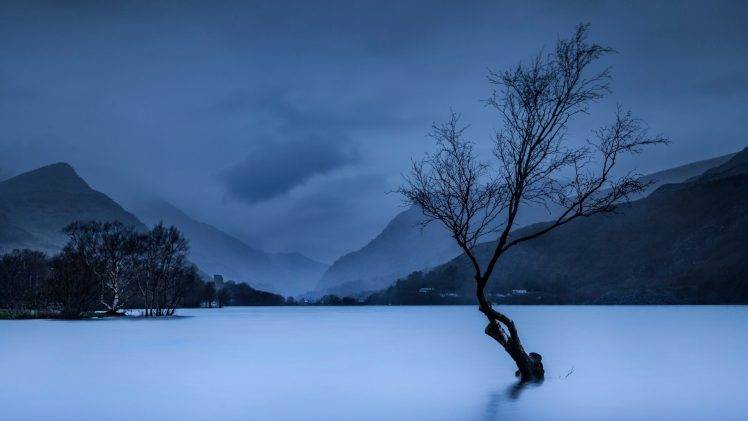 nature, Landscape, Evening, Trees, Wales, UK, National Park, Water, Mountain, Mist, Clouds, Horizon HD Wallpaper Desktop Background