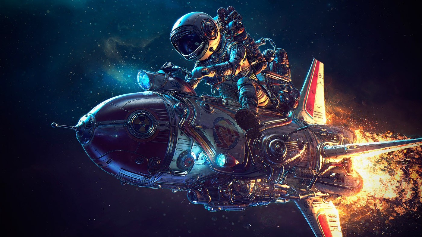 Photoshop, Sky, Rocket, Galaxy, Michael Black, Astronauts Wallpaper