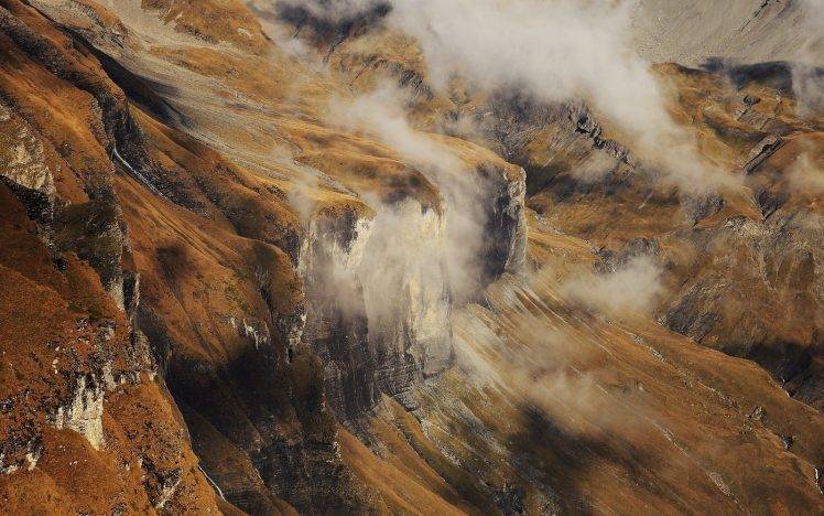 nature, Landscape, Mountain, Cliff, Aerial View, Clouds, Creeks HD Wallpaper Desktop Background