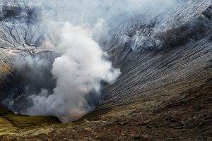 nature, Landscape, Crater, Volcano, Mount Bromo, Indonesia, Smoke, Heat, Poison