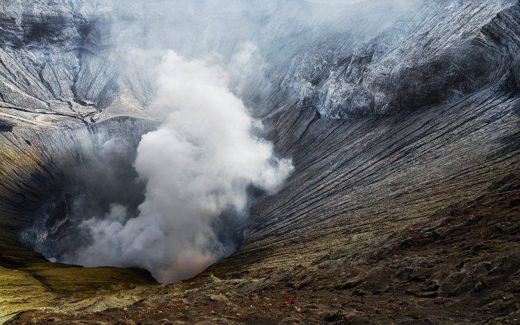 nature, Landscape, Crater, Volcano, Mount Bromo, Indonesia, Smoke, Heat, Poison HD Wallpaper Desktop Background