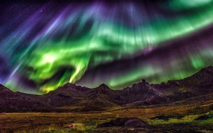 nature, Landscape, Aurorae, Mountain, Sky, Starry Night, Lights, Norway HD Wallpaper Desktop Background