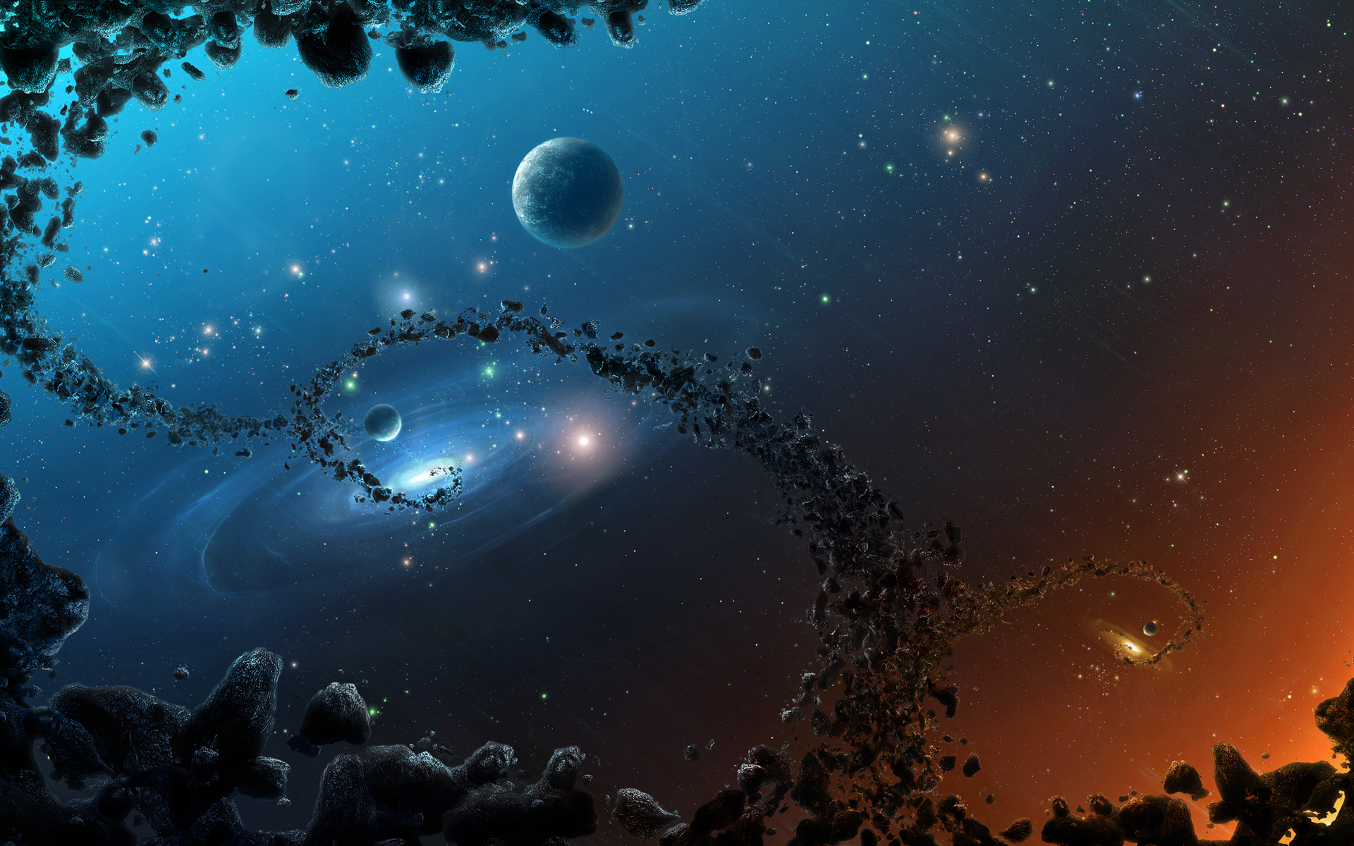space, Stars, CG Render, Asteroid, Galaxy Wallpaper
