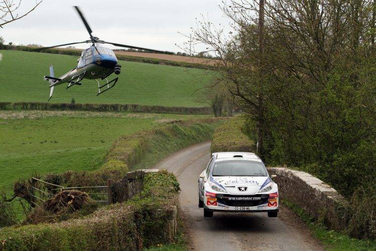 car, Rally, Rally Cars, Peugeot, Helicopters, Helicopter View, Ireland HD Wallpaper Desktop Background