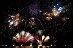 fireworks, New Year, Holiday, Lake, Italy, Lights, Night, Landscape
