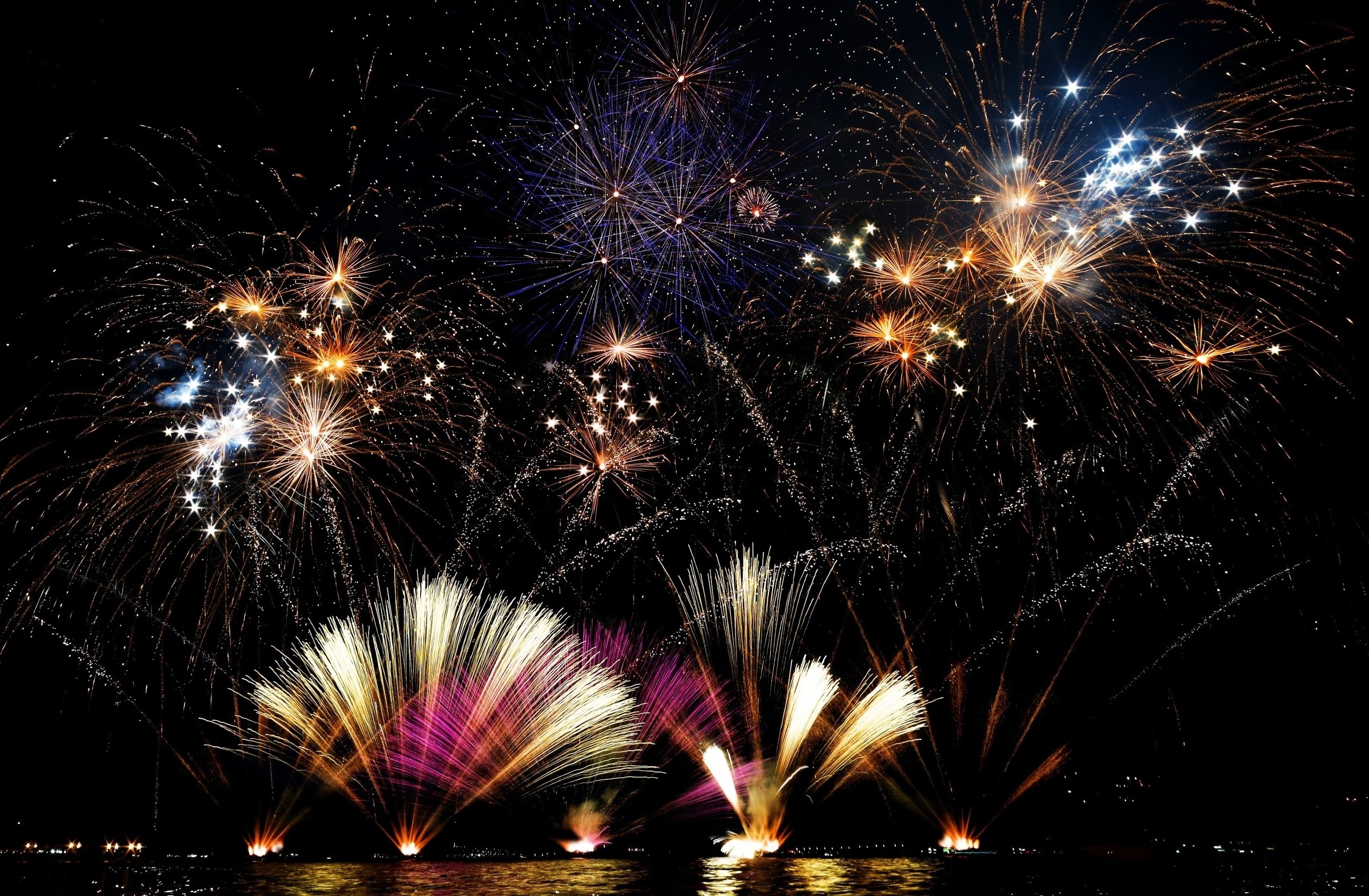 fireworks, New Year, Holiday, Lake, Italy, Lights, Night, Landscape Wallpaper