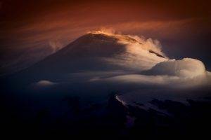 nature, Landscape, Mountain, Volcano, Snowy Peak, Sunset, Clouds, Chile