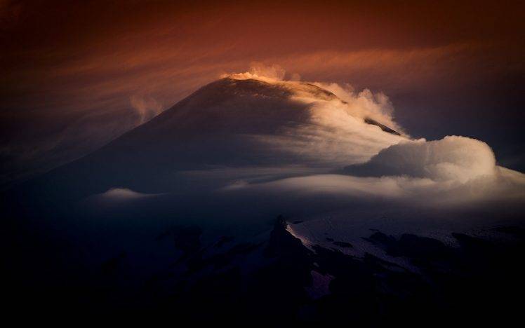nature, Landscape, Mountain, Volcano, Snowy Peak, Sunset, Clouds, Chile HD Wallpaper Desktop Background