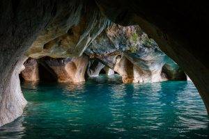 nature, Landscape, Cave, Lake, Turquoise, Water, Erosion, Marble, Cathedral, Rock, Chile