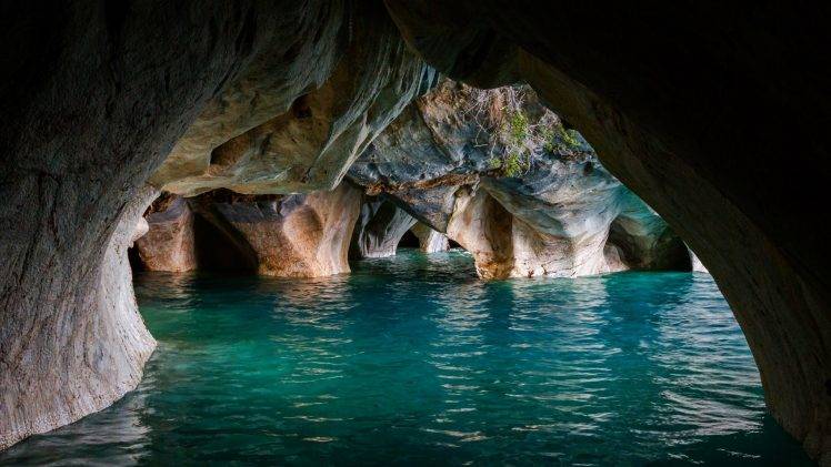 nature, Landscape, Cave, Lake, Turquoise, Water, Erosion, Marble, Cathedral, Rock, Chile HD Wallpaper Desktop Background