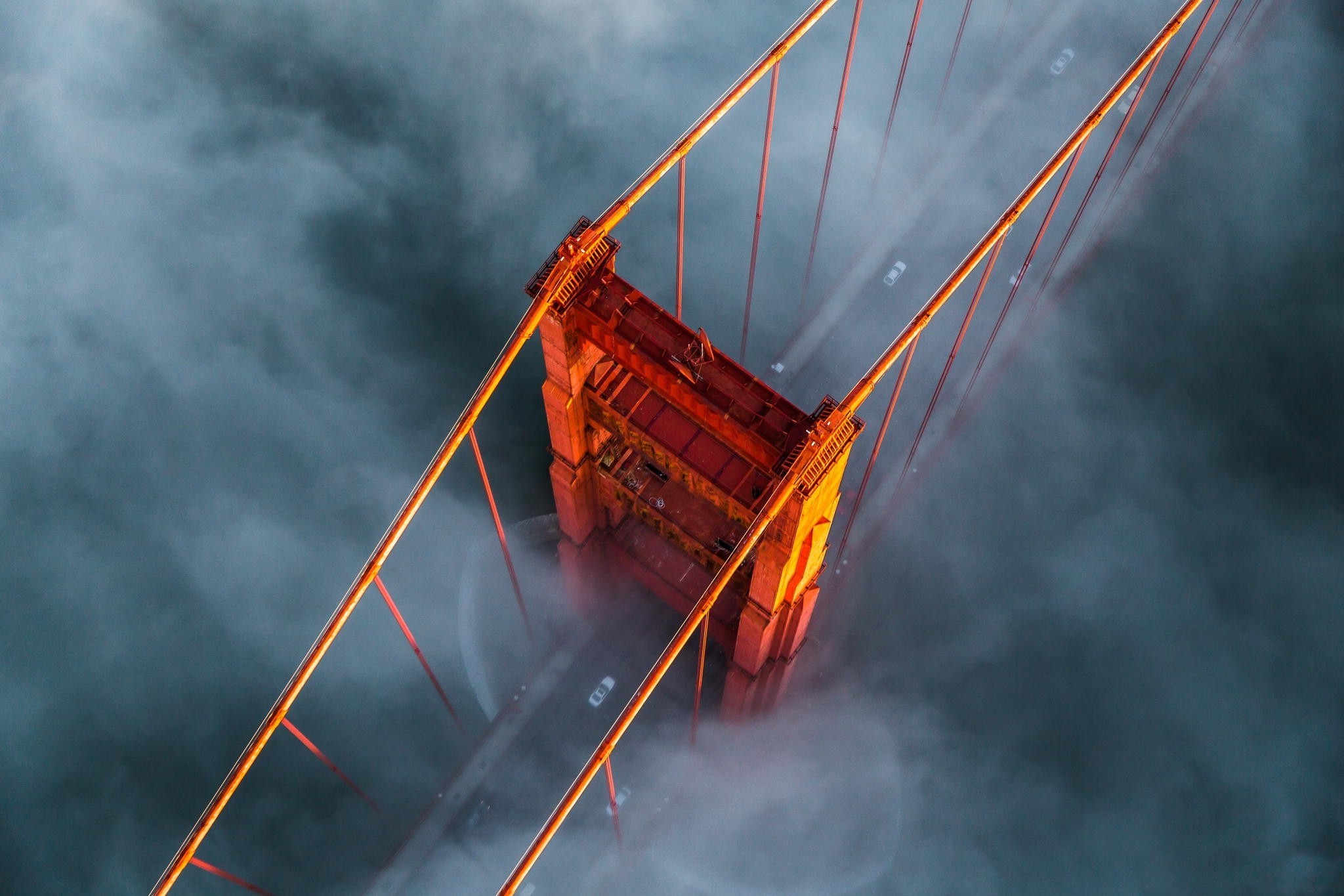 nature, Landscape, Mist, Golden Gate Bridge, Cars, Aerial View, Sunrise, Technology Wallpaper