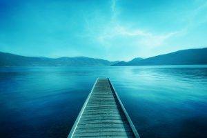 blue, Photography, Lake, Water, Pier, Landscape