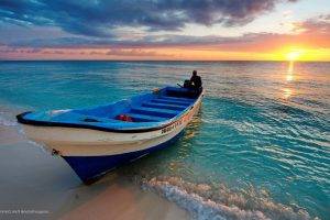 nature, Landscape, Sea, Boat, Sunset