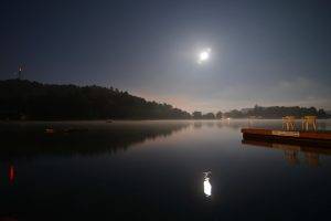 photography, Landscape, Water, Night, Moon, Reflection, Lake, Trees, Nature