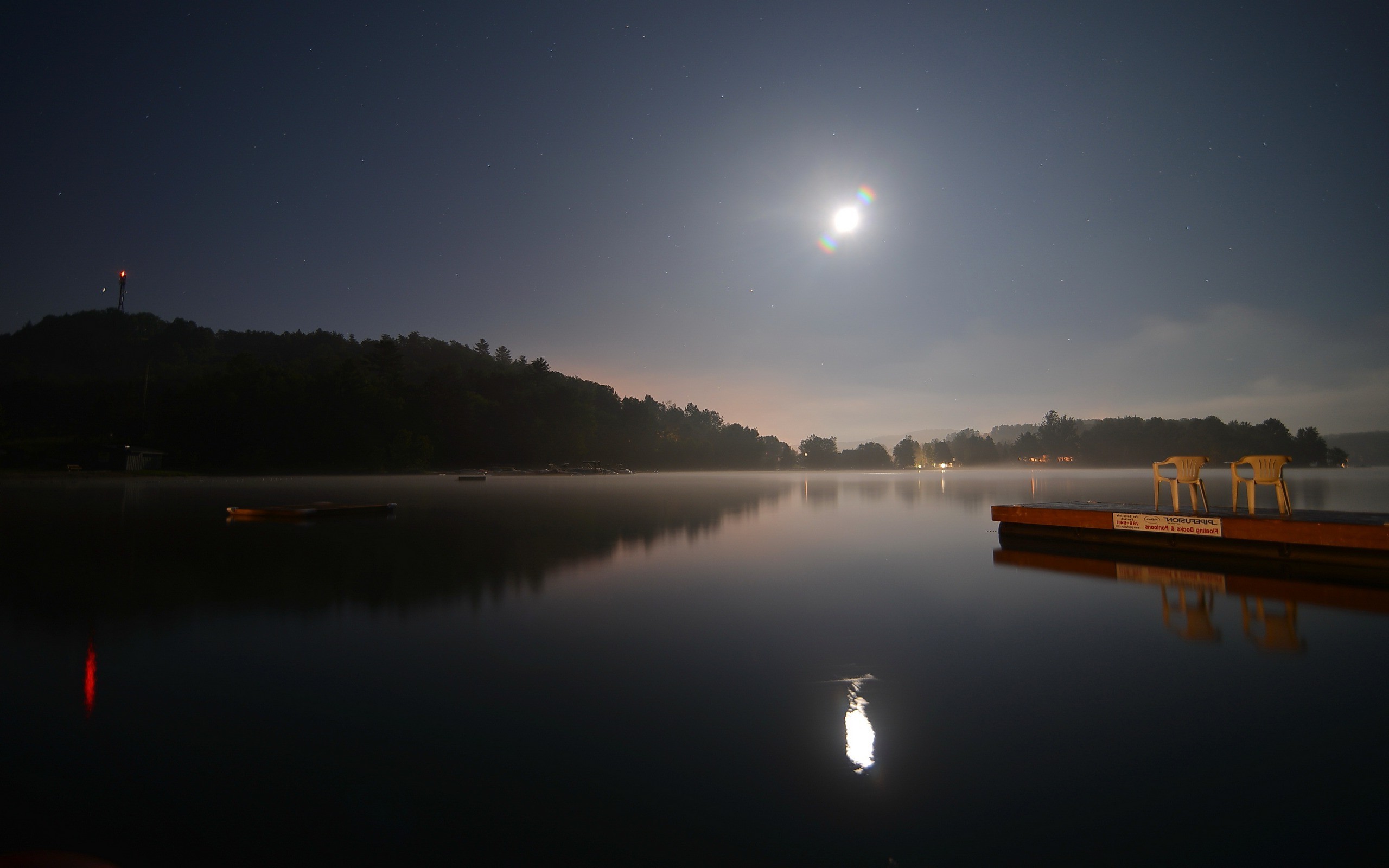 photography, Landscape, Water, Night, Moon, Reflection, Lake, Trees, Nature Wallpaper