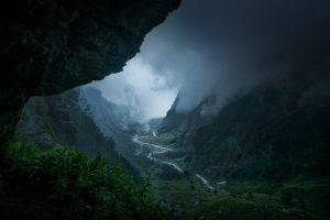 nature, Landscape, Valley, Mountain, Clouds, Forest, Mist, Rain, River, France