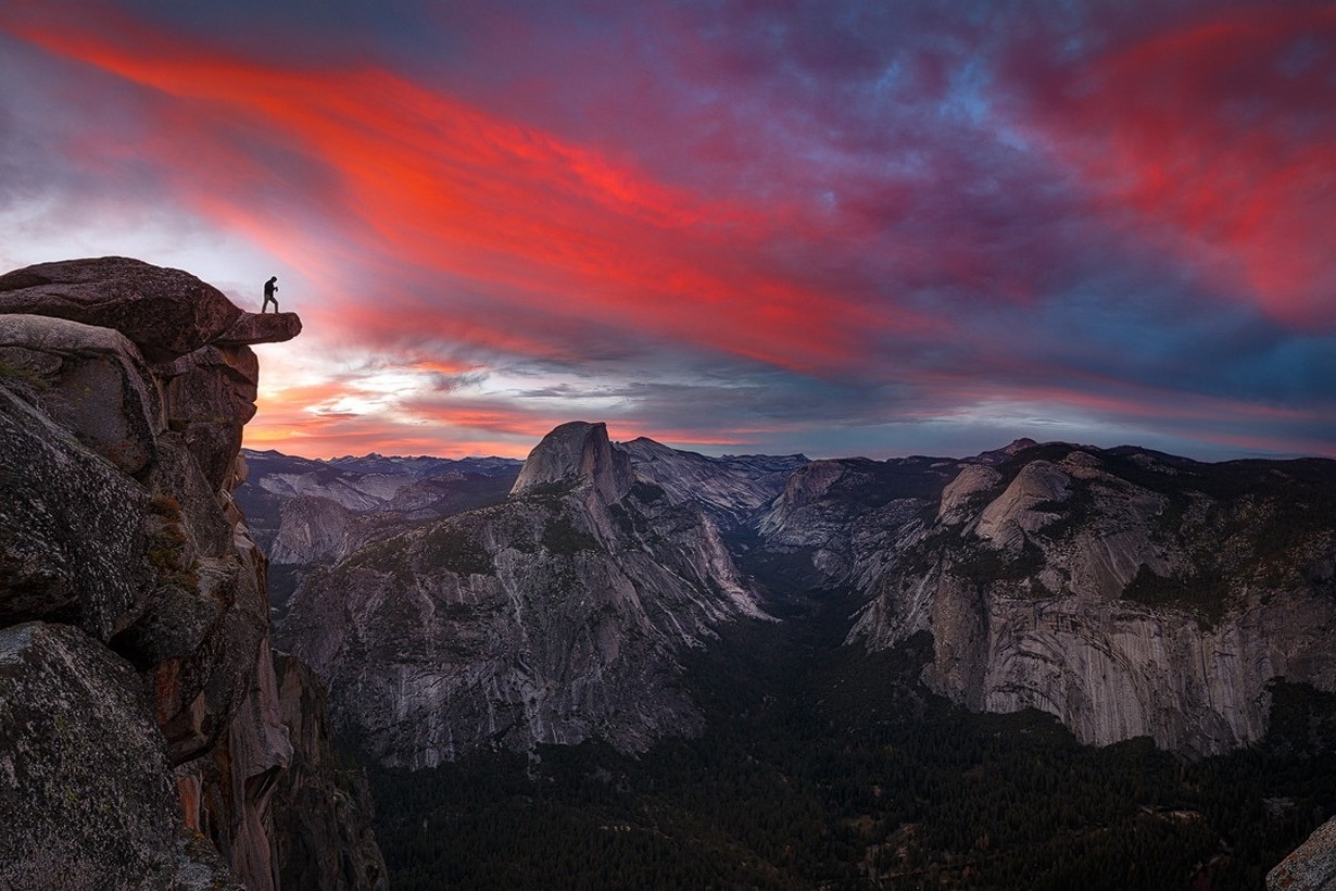 nature, Landscape, Hiking, Sunrise, Yosemite Valley, Sky, Clouds, Cliff, Forest Wallpaper