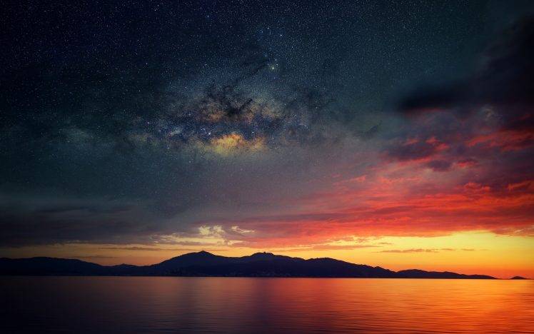 nature, Landscape, Island, Evening, Stars, Sky, Milky Way, Galaxy, Sea, Calm, Corsica, Long Exposure HD Wallpaper Desktop Background