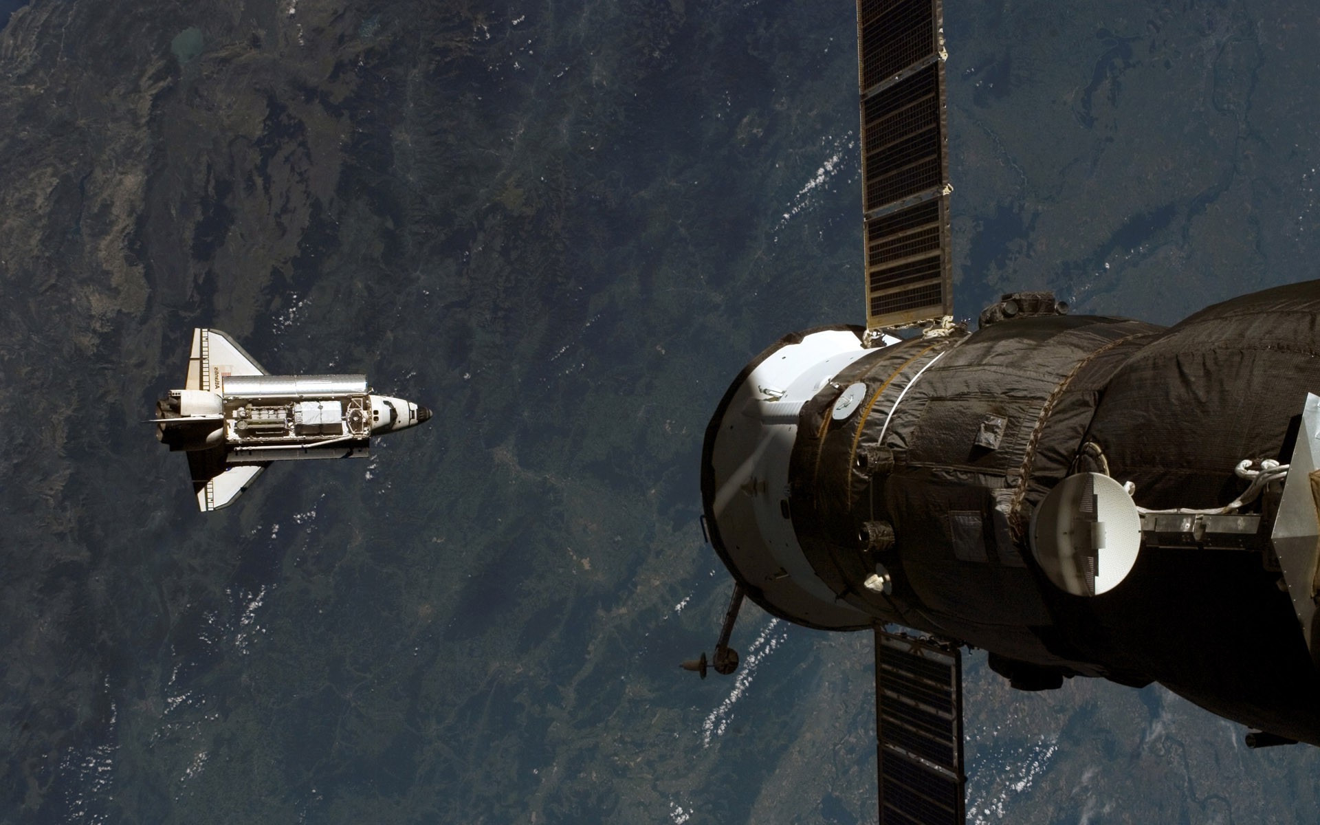 photography, Mir Space Station, Mir, Space Shuttle Atlantis, Space, Space Shuttle, Space Station, NASA, Earth Wallpaper