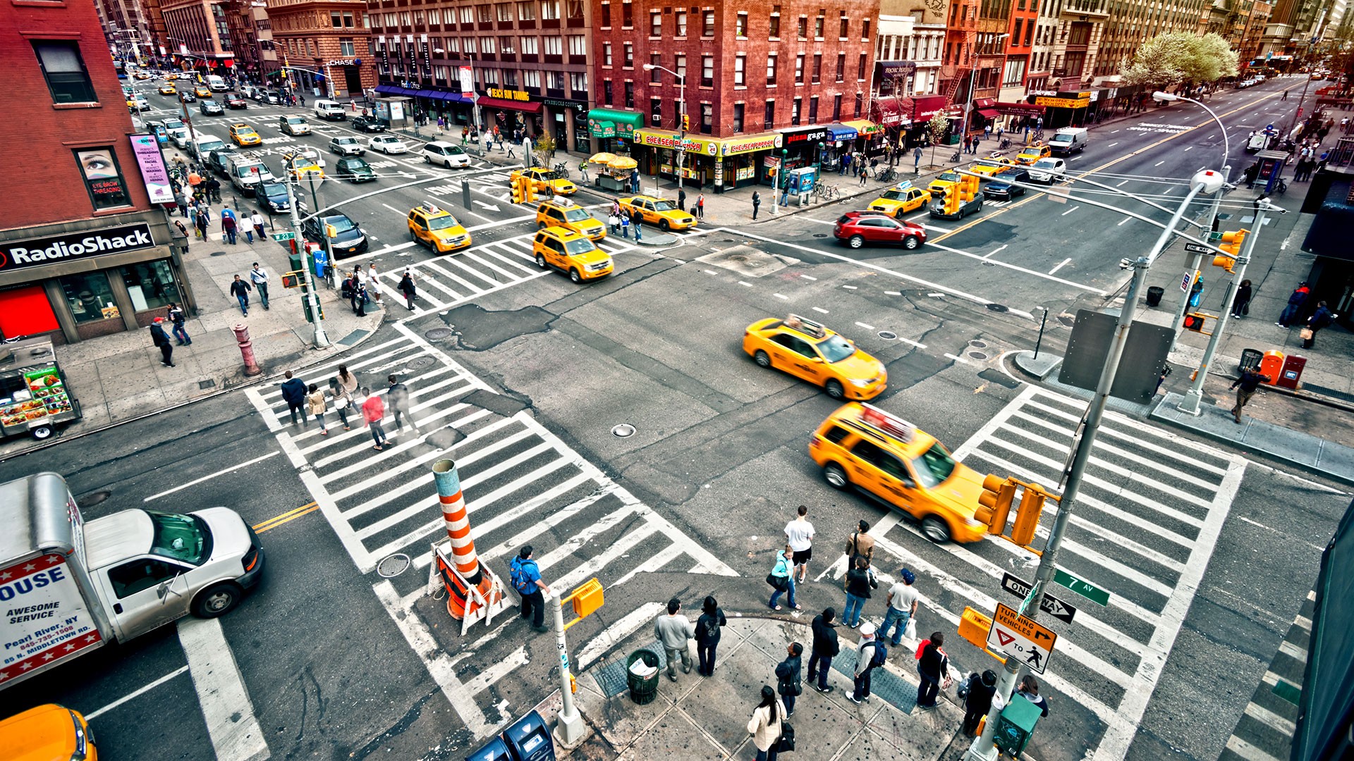 city, Architecture, Cityscape, New York City, USA, Building, Car, Street, Urban, New York Taxi, Taxi, People, Crowds, Crossroads Wallpaper