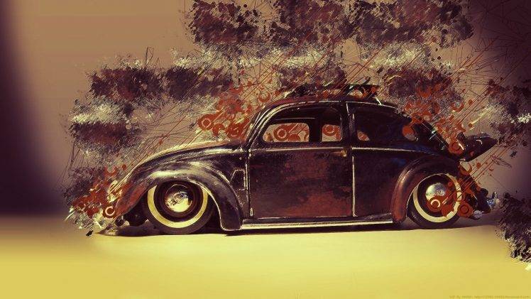 car, Old Car, Classic Car, Artwork, Digital Art, Volkswagen, Wheels, Volkswagen Beetle, Painting, Paint Splatter, Lines, Low Rider HD Wallpaper Desktop Background