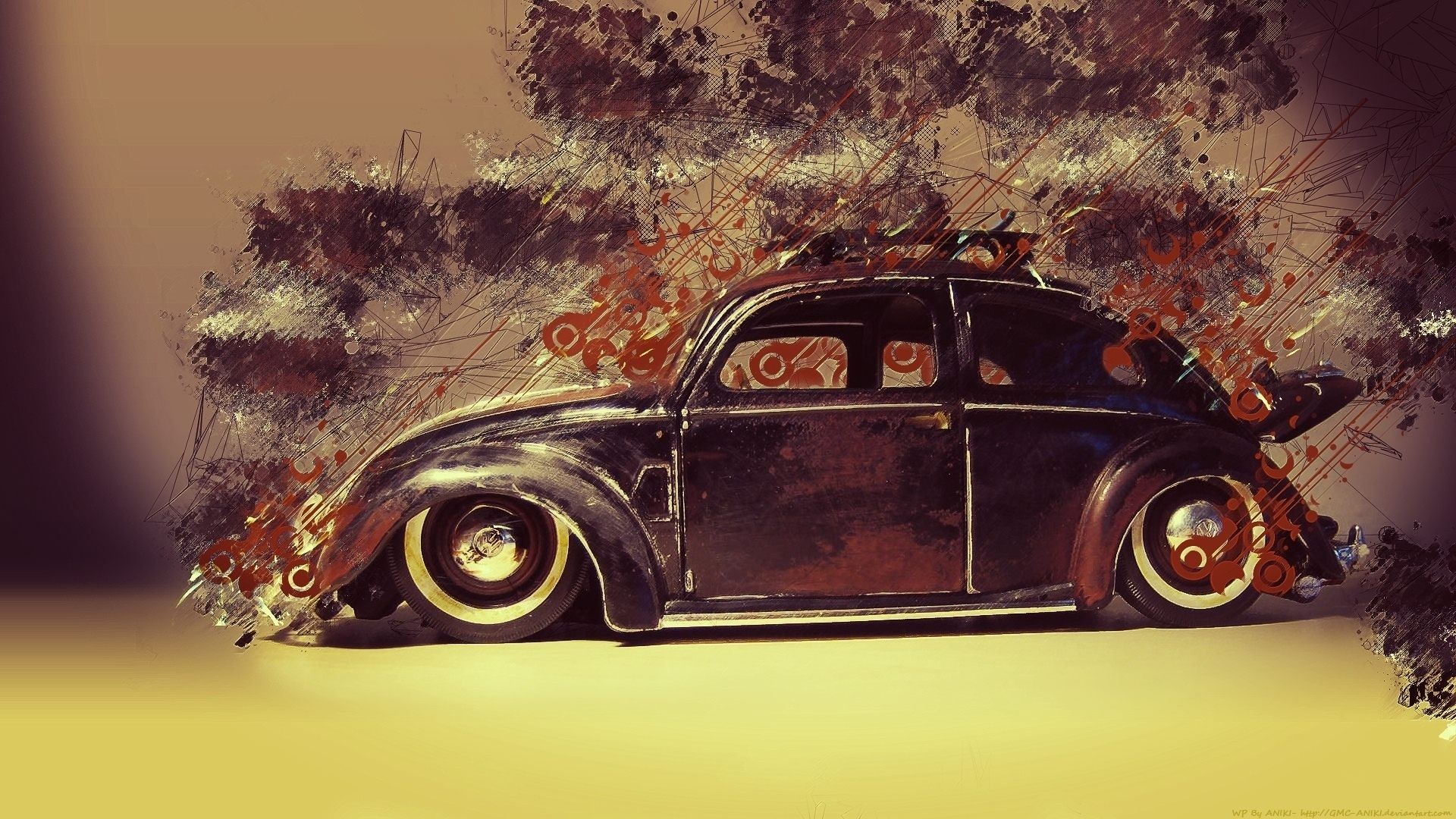 car, Old Car, Classic Car, Artwork, Digital Art, Volkswagen, Wheels, Volkswagen Beetle, Painting, Paint Splatter, Lines, Low Rider Wallpaper