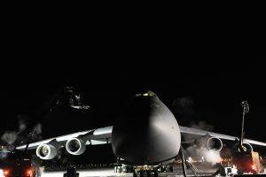 photography, Airplane, Aircraft, Military Aircraft, Night, Military Base, US Air Force, Lockheed C 5 Galaxy, Winter, Frost