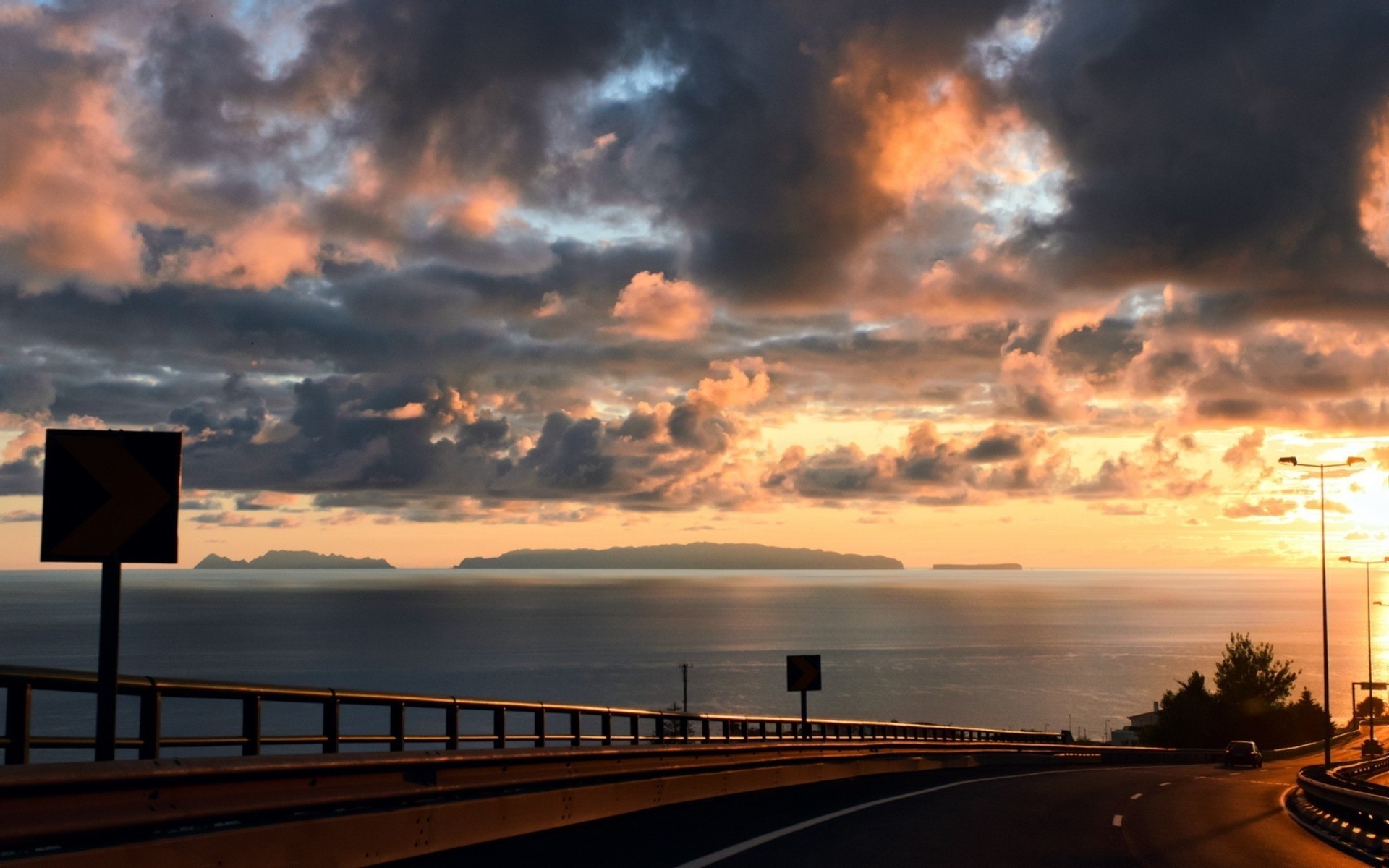 photography, Landscape, Road, Water, Sea, Coast, Highway, Sunset Wallpaper