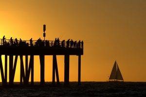 photography, Landscape, Sea, Pier, Sunset, Water, Fisherman, Sailing Ship