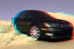 saab, Saab 9 5, 3D, 3d Picture, Car, Drift