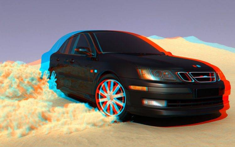 saab, Saab 9 5, 3D, 3d Picture, Car, Drift HD Wallpaper Desktop Background