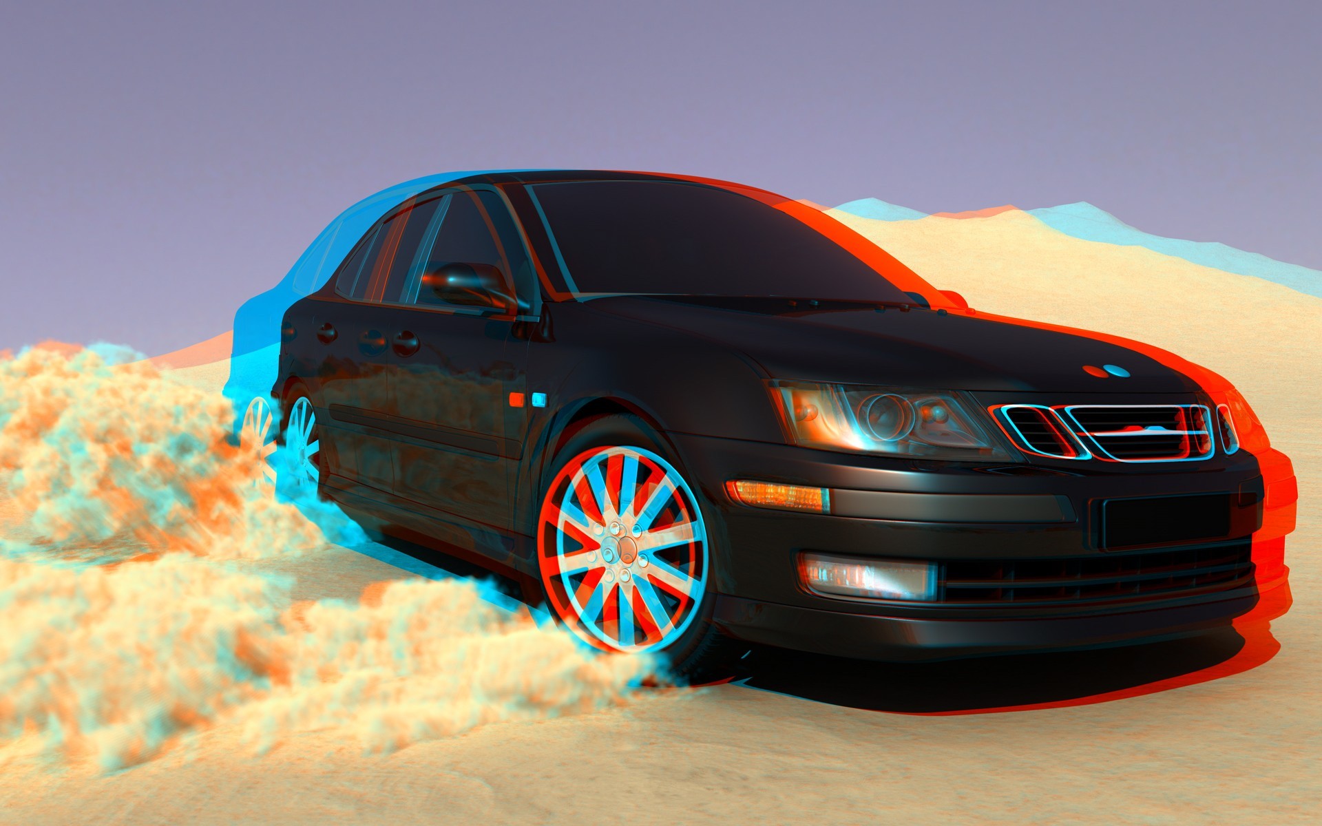 saab, Saab 9 5, 3D, 3d Picture, Car, Drift Wallpaper