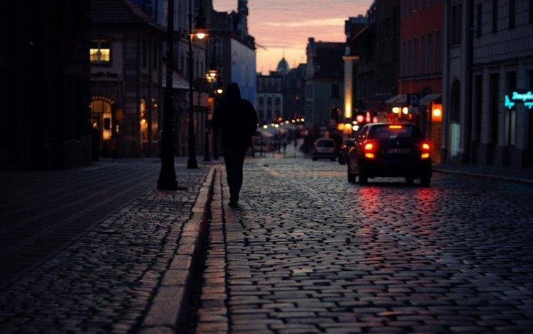 road, Car, Sunset, Lights, Street, Street In The City, Poznan, Erik Witsoe HD Wallpaper Desktop Background