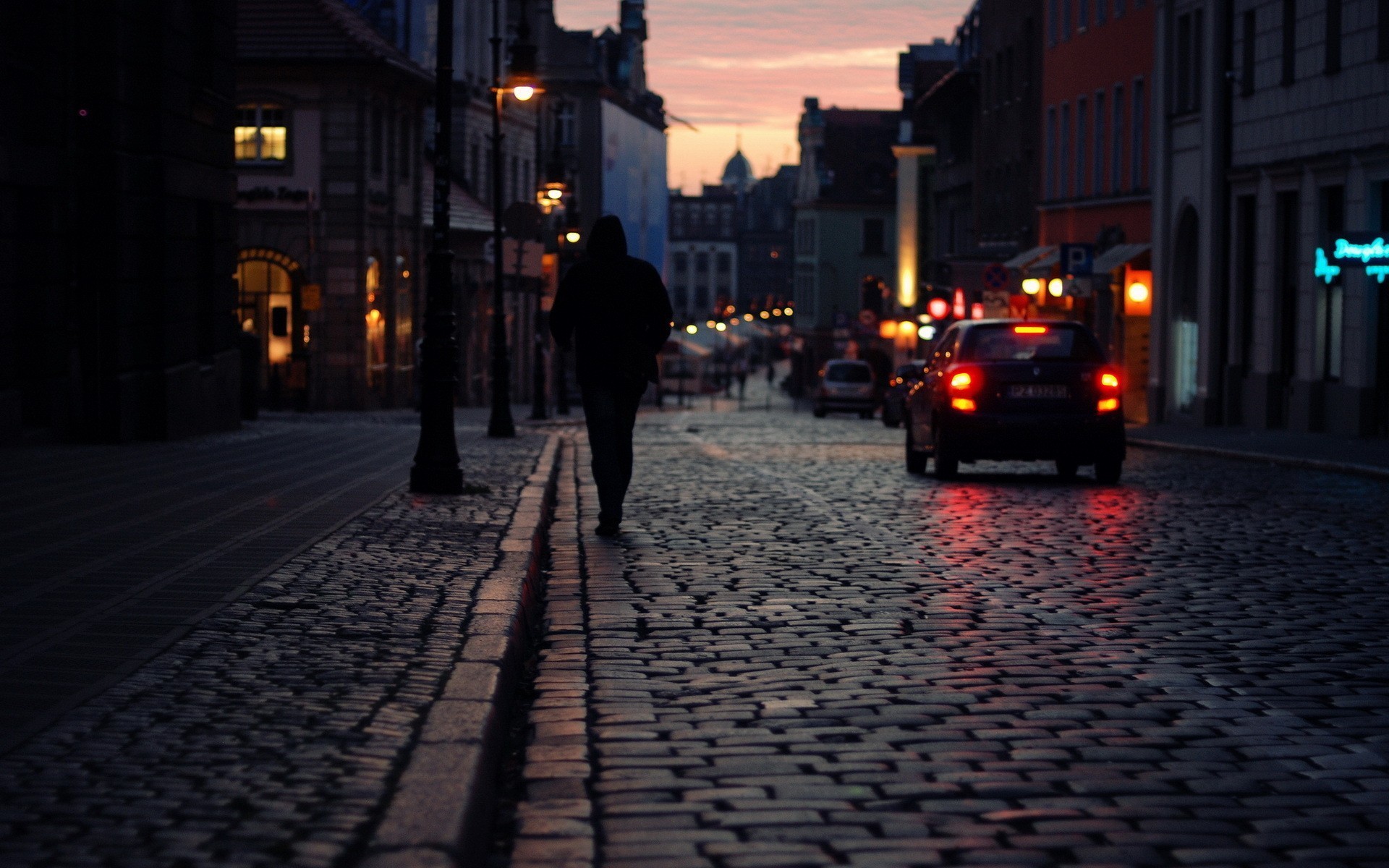 road, Car, Sunset, Lights, Street, Street In The City, Poznan, Erik Witsoe Wallpaper