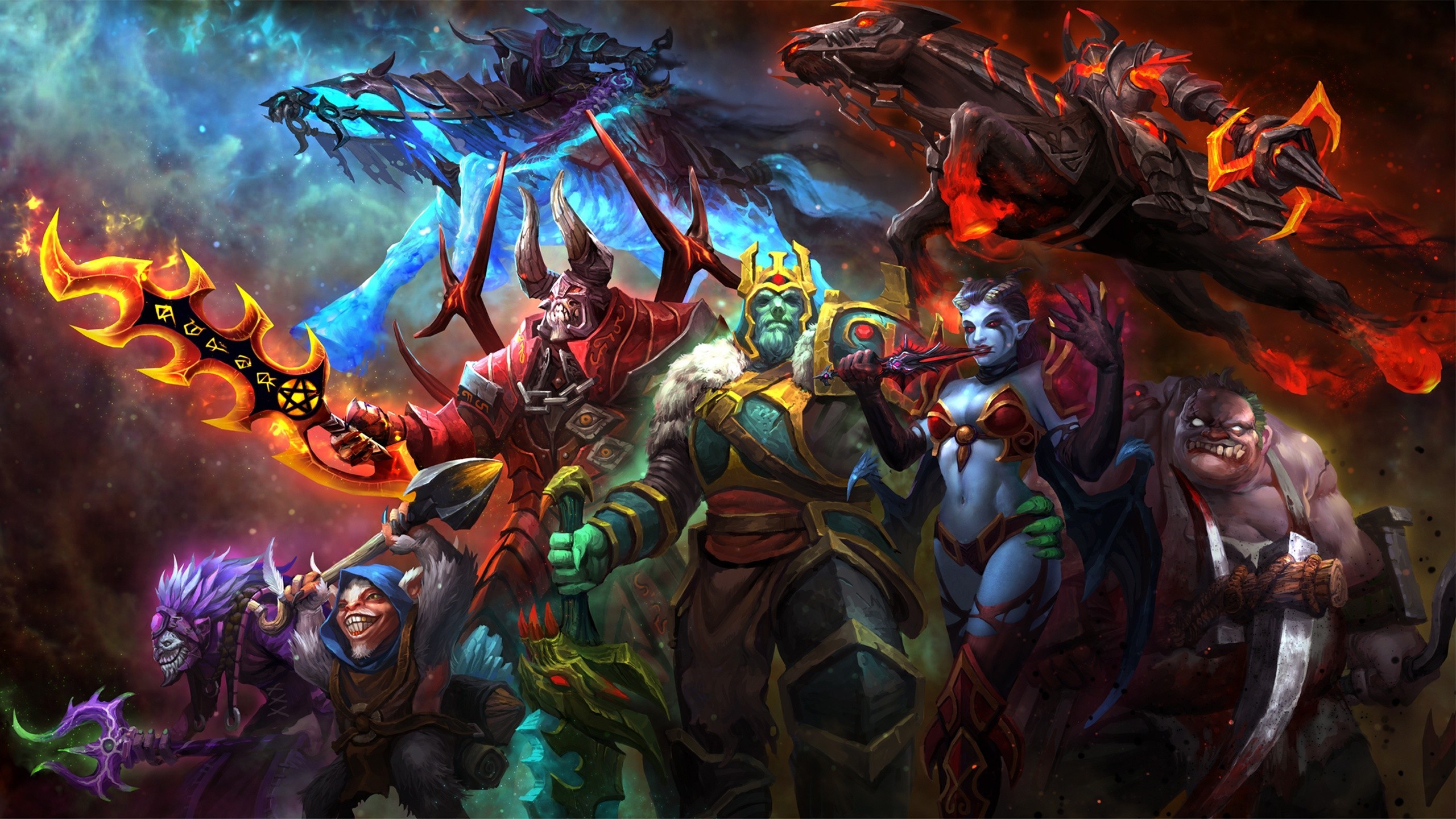 Defense Of The Ancient, Dota, Dota 2, Valve, Valve Corporation, Heroes, Video Games, Wraith King, Pudge, Queen Of Pain, Meepo, Dazzle, Cahos Knight, Abaddon Wallpaper