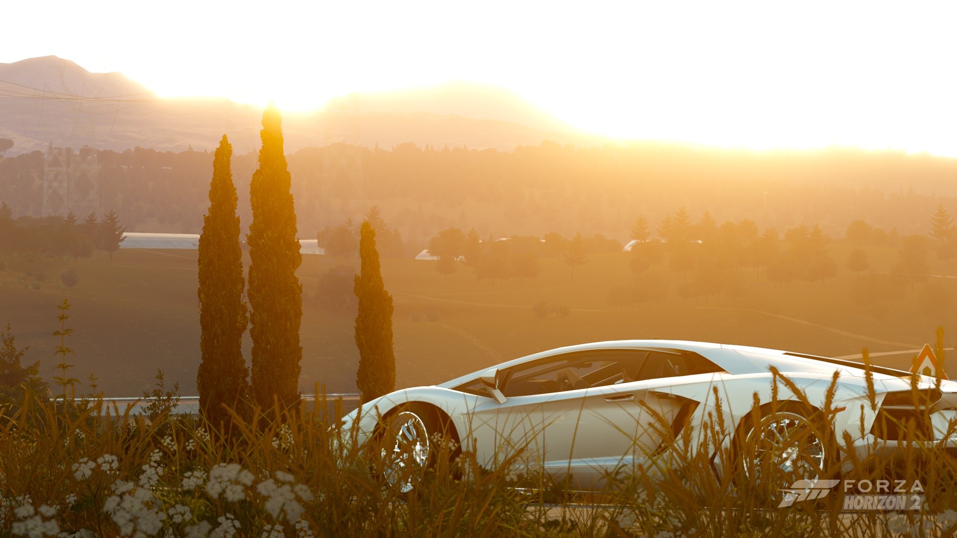 Forza Hozion, Forza Horizon 2, Forza Motorsport, Lamborghini, Lamborghini Aventador, White Cars, Sunset, Xbox Wallpaper