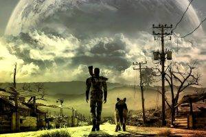 Fallout, Moonlight, Dog, Street, Fallout 3, Apocalyptic, Video Games, Colorful, Artwork, Digital Art, Fan Art