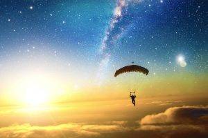 digital Art, Skydiving, Sun, Stars, Clouds, Liquicity, Parachutes