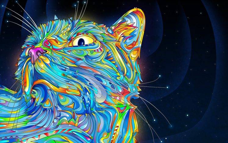 psychedelic, Cat, Colorful, Digital Art, Matei Apostolescu HD Wallpaper Desktop Background