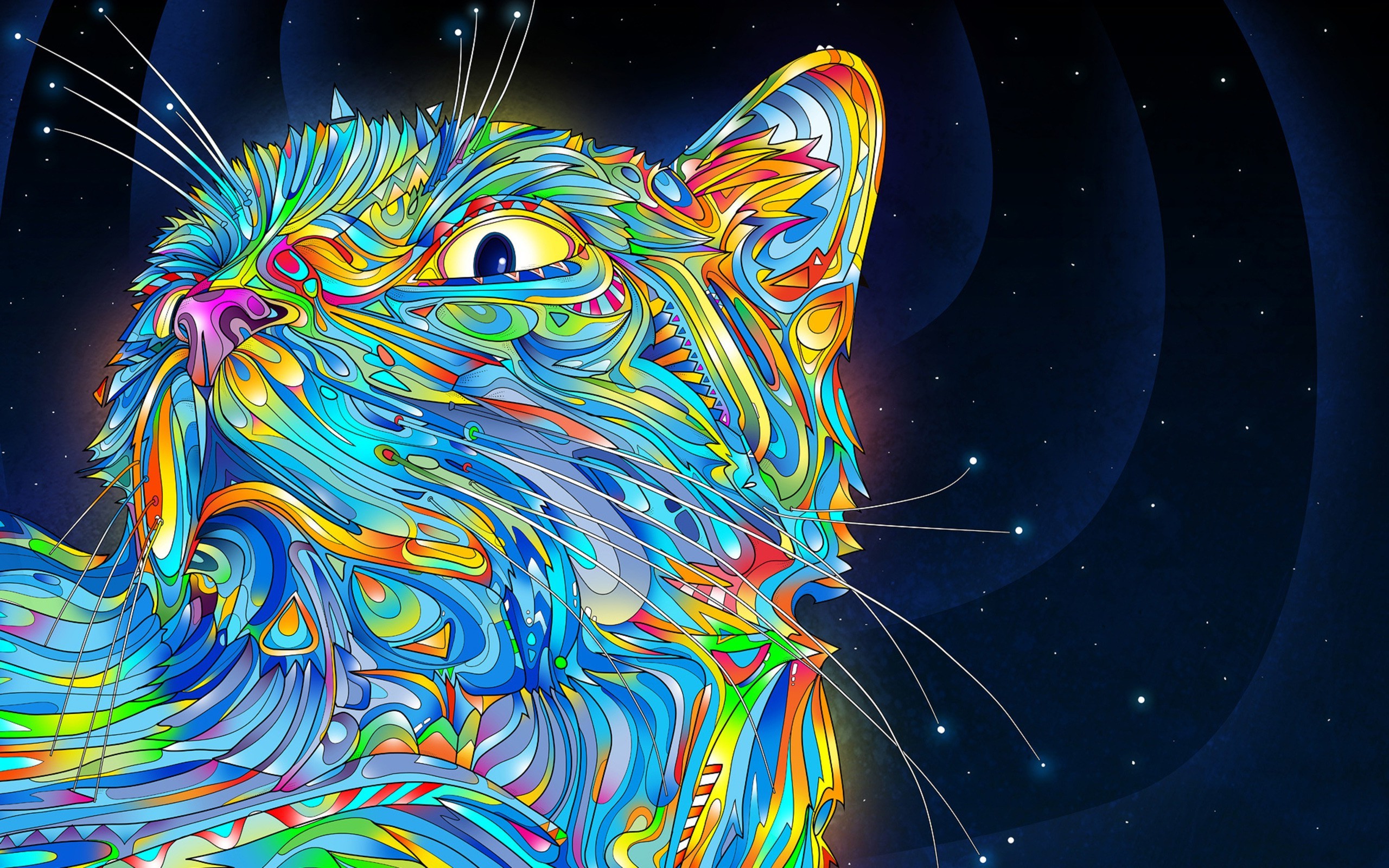 psychedelic, Cat, Colorful, Digital Art, Matei Apostolescu Wallpaper