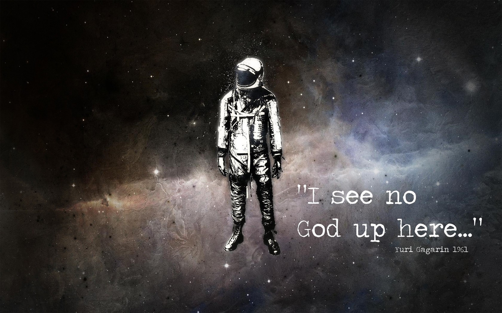 Yuri Gagarin, Space, Astronaut, Quote, Stars, Alex Cherry, Atheism Wallpaper