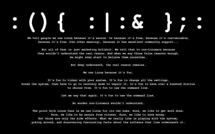 Linux, Forkbomb, Quote, Command Lines HD Wallpaper Desktop Background