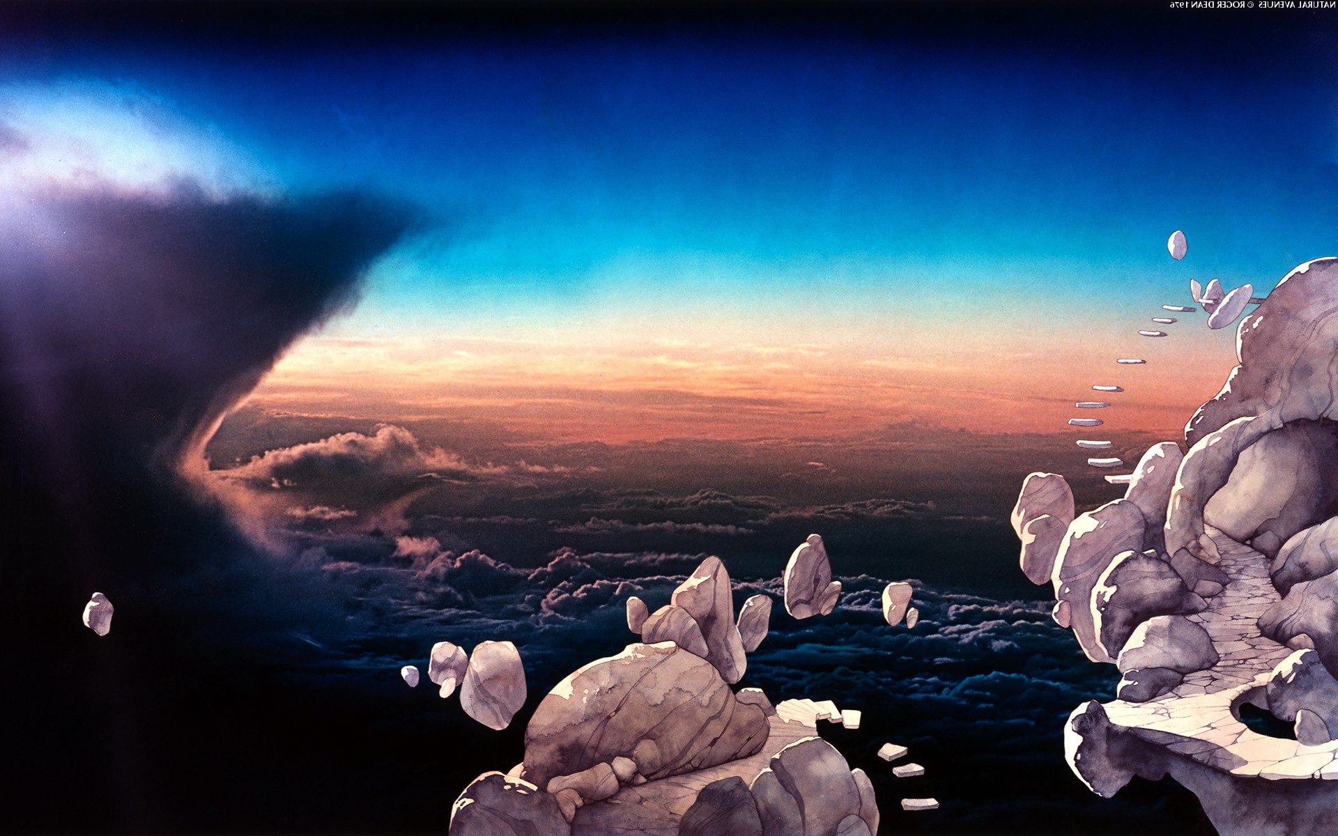 Roger Dean, Rock, Fantasy Art, Clouds Wallpaper